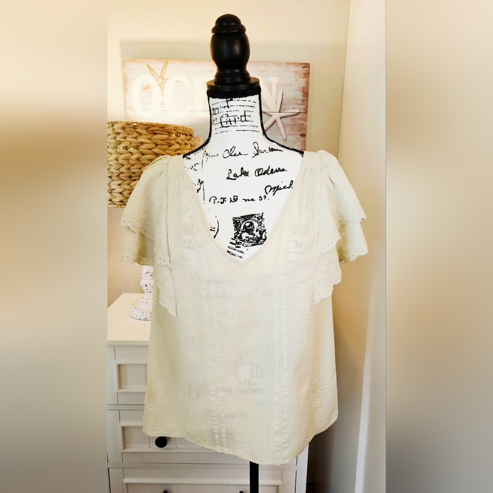 LOFT Short Double Flutter Sleeve Light Blouse